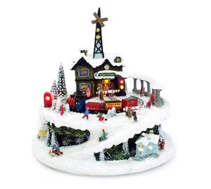 Trạm Xe Lửa Mùa Đông Giáng Sinh Polyresin Âm Nhạc Để Bàn Phát Sáng 6.75 Inch Diorama Chơi Nhiều Bài Hát Chúc Mừng Ngày Lễ Khác Nhau Trang Trí - Product Image 1