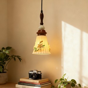 Lámpara colgante de cerámica vintage, lámpara Led redonda de un solo cabezal para techo del hogar, iluminación para pasillo y dormitorio de estilo del sudeste asiático - Product Image 1
