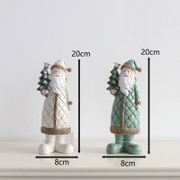 Neutraler Salbeigrüner Filz-Weihnachtsbaum Mini-Holzhaus Harz-Weihnachtsmann-Figuren Landhaus-Tischdekoration