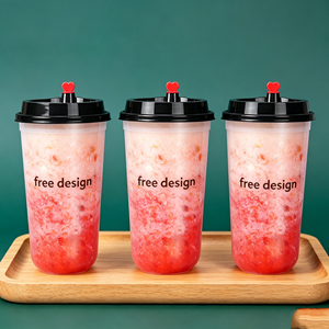 Gobelets en plastique transparent PP avec couvercle diamant imprimé logo personnalisé pour boissons froides et chaudes, gobelets à bulles Boba en plastique 350ml 500ml en forme de U - Product Image 1