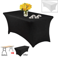Housses de table rectangulaires ajustées en spandex pour événements, mariages et banquets, disponibles en tailles 6 et 8 pieds, pour la location en gros.