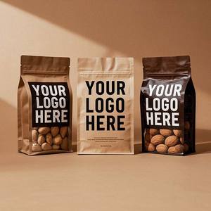 Pochette à fond carré en gros pochettes en papier kraft sac gousset à fermeture éclair givré transparent pour cacahuète en grains de café - Product Image 4