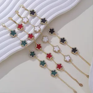 Fashion High Quality Gold Plated Rhinestone Double Sides 4 Leaf Clover 5 Flower Bracelets For Women Jewelry