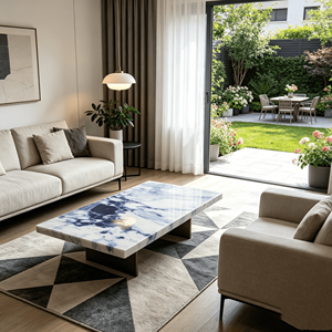 Table basse rectangulaire en <span class=keywords><strong>quartz</strong></span> artisanale, style européen moderne, sculptée sur mesure, en pierre artificielle cannelée, écologique - Product Image 1