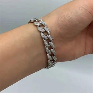 Classic 925 Sterling Silver Cuban Link Bracelet Lab Grown Moissanite Diamond Bright Shine Jewelry - Product Image 3