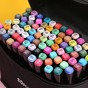 للبيع بالجملة أقلام رسم فنية ملونة بطرف مزدوج-أقلام رسم لوحات كاريكاتير مع حقيبة حمل