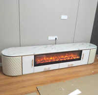 Meuble TV de luxe moderne avec foyer électrique et plateau en marbre pour salon, maison, villa, centre commercial