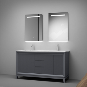 V-NONH Lavabo Moderno de Mármol de 60'' para Instalar Bajo Encimera, Lavabo de Cerámica Resistente al Agua, Mueble de Baño para Hotel con Espejo LED y Gabinete de Madera Sólida - Product Image 2