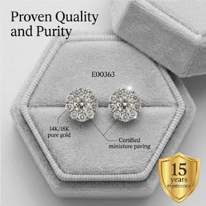 Boucles d'oreilles clous en or blanc 18 carats avec diamants naturels, serti halo, pierres centrales rondes, monture galerie pour femme, MOQ personnalisé 1 pièce - Product Image 3