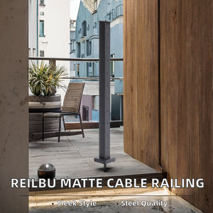 Reilbu Clean Look Hot Sale Modern Stainless Steel <b>Flooring</b> Mounted <b>Matte</b> Black Cable Railing Level Line Post for Deck or Balcony - Product Image 2