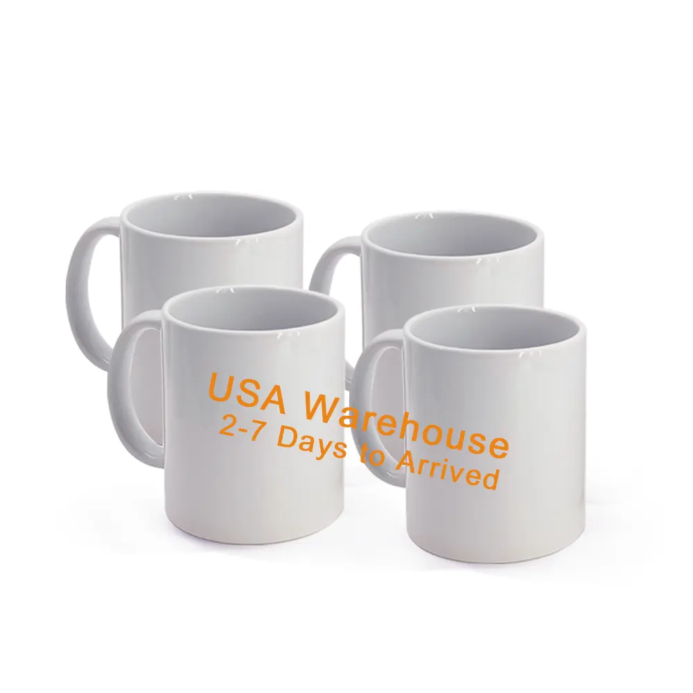 Armazém dos eua 11oz porcelana logotipo personalizado, branco liso, subolmação, copo de cerâmica, caneca de chá com logotipo