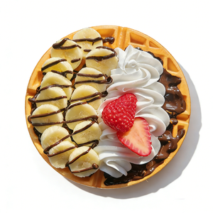 Fausse banane, fraise et gaufre artisanales en plastique écologique, modèle 18 cm, réaliste, avec crème fouettée et gouttelettes de chocolat, accessoire de décoration - Product Image 5
