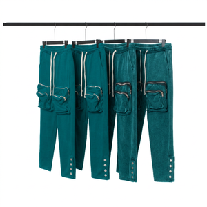 <b>Mens</b> Teal <b>Cargo</b> Sweatpants Multi Pocket Drawstring <b>Jogger</b> Pants Snap Cuff Streetwear Casual Fashion Wholesale Manufacturer - Product Image 3