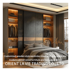 Armario de estilo de madera moderno personalizado con diseño de espacio de cama gris para uso de muebles de dormitorio y hogar - Product Image 2