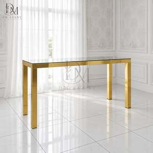 Rectangular Cocktail <b>Table</b> for <b>Party</b> Venues with Gold Stainless Steel Open Leg Base and Mirrored Tempered Glass Top - Product Image 2