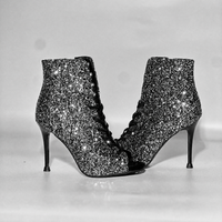Stivali alla Caviglia con Tacco a Spillo Serie Galaxy con Glitter e Cinturini, Scarpe da Ballo Jazz
