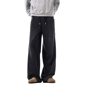 Pantalon de survêtement vintage pour homme en coton léger de qualité supérieure, taille mi-haute, coupe droite drapée, ample et décontracté - Product Image 2