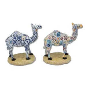 Estátua de camelo em resina com enfeites de camelo, lembrança turística criativa personalizada para decoração de casa, escultura colorida de camelo