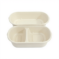 100% Biologisch Afbreekbaar Wegwerp Bagasse Pulp Afhaalmaaltijd Doos 850Ml 1000Ml 2 Compartiment Natuurlijke/Witte Voedselcontainer Met Deksel