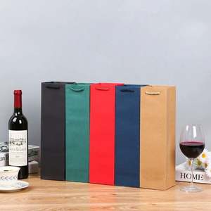 Wholesale Kraft Paper Gift Bag for Wine Custom Logo <b>Red</b> and Blue Shopping for Clothing Use Factory Price - Product Image 2