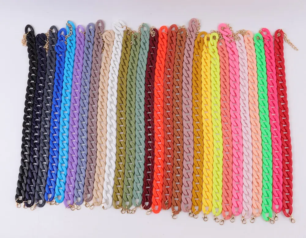 Yiwu nhà máy giá bán buôn đầy màu sắc bóng nhựa Chuỗi liên kết giá rẻ hip hop màu sắc tương phản đồ trang sức Acrylic dây chuyền cho phụ nữ