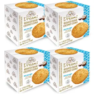 Biscoitos de coco com açúcar reduzido, lanches saudáveis, sem glúten, proteínas e nutrientes, embalado em 4 caixas com 4 unidades cada