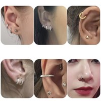 Anting Hidung Palsu Wanita Model C, Gaya Tulang Rawan, Tembaga Berlapis Zirkon Mikro, Dapat Disesuaikan, Penjepit Telinga