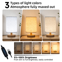 Lampe de bureau moderne à capteur tactile, abat-jour textile cylindrique, base en bois massif, lampe d'ambiance LED, éclairage décoratif intérieur pour hôtel