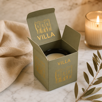 Boîte pliante carrée personnalisée vert olive avec estampage à chaud or, emballage cadeau de luxe pour bougies et cosmétiques, OEM, MOQ 1 pièce