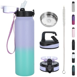 Bouteille d'eau sport en acier inoxydable 1000 ml au design classique, double paroi isolée sous vide, nouveau style, revêtement poudré - Product Image 1