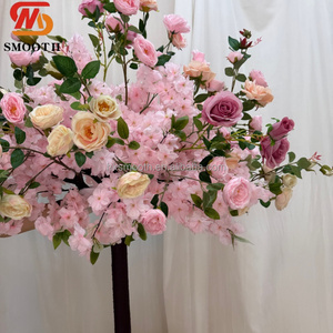 Arbre à fleurs de cerisier rose élégant de 1,2 m avec feuilles vertes pour la décoration de l'allée d'entrée de mariage - Product Image 3