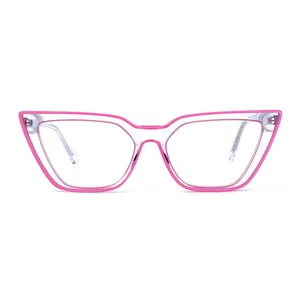 Ausgefallene Cat Eye Acetate Brillen fassungen Bunte transparente Laminat acetat Damen Optische Brillen fassungen für Frauen