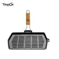 Plaque de cuisson en fonte personnalisée OEM/ODM avec poignée en bois pliable, idéale pour les restaurants et la restauration collective (approvisionnement en gros)