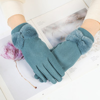 Gants doublés en polaire pour femmes, avec nœud en peluche, compatibles écran tactile, couleur unie, doux et chauds, pour l'hiver, le cyclisme en extérieur, résistants au froid, mitaines tendance