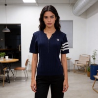 Soldes : Pull vintage à col en V, manches trois-quarts, tricot plat, rayé et à carreaux, taille unique, pour femme, tenue d'été
