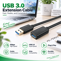 Câble d'extension USB 3.0 WISTAR à charge rapide 3A, mâle vers femelle, pour batteries externes, avec blindage tressé et gaine en PVC