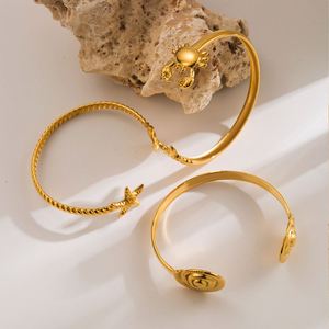 Bracelet ouvert en acier inoxydable pour femmes et hommes bijoux de poignet étoile de mer crabe couleur or tendance vintage - Product Image 5