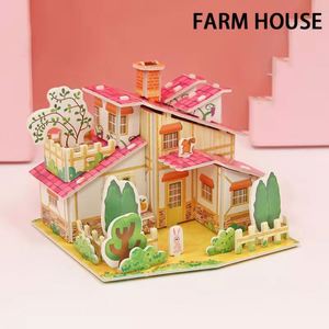 Puzzle 3D de dessin animé, jouets DIY faits à la main pour enfants, modèle de construction de villa en carton, décoration de bureau - Product Image 5