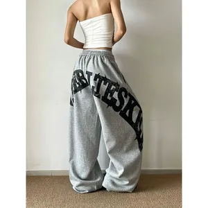 Pantaloni Larghi da Donna Vintage Grigio con Stampa Americana, Stile Y2K Harajuku, Casual Estivi - Product Image 1