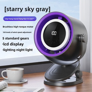 Hot Selling Portable USB Rechargeable Clip Fan Four-Speed LED Light Wireless Brushless Motor 1800mAh Battery Low Noise Camping - Product Image 1