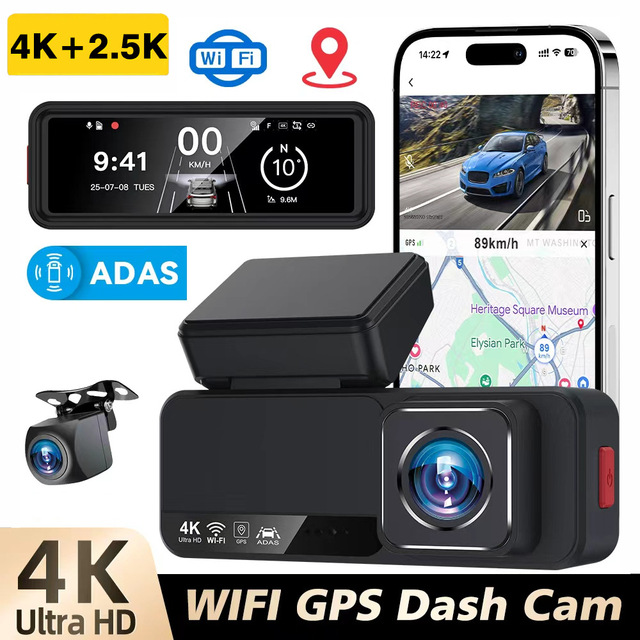 4K Dash Cam Front Dual Lens 3.19 Inch Screen WiFi GPS Car DVR Camera with Motion Detection Loop Recording Dashcam for Car