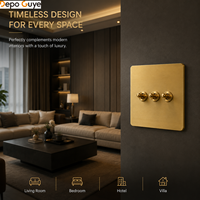 Applique murale vintage en laiton avec panneau en acier inoxydable, prise USB-C universelle EU/FR, interrupteur 1 à 4 gangs 2 voies, IP20 16A/250V