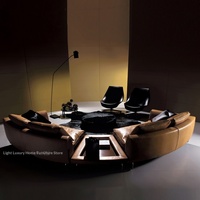 VONLIVA Canapé en bois et cuir semi-circulaire incurvé, style nordique moderne et minimaliste, pour bureau, salle de réception, ensemble de canapés créatifs pour designers