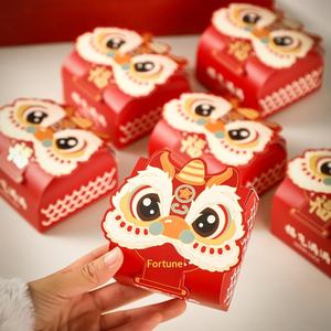 Scatola Regalo Pieghevole Piccola per il Nuovo Anno 2026, Danza del Leone, Carattere Cinese 'Fu', <span class=keywords><strong>Cartone</strong></span> Bianco Rettangolare Ecologico con Goffratura - Product Image 4