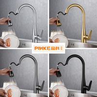 Robinet de cuisine moderne 3 voies à monter sur comptoir, en acier inoxydable brossé, avec douchette extractible rotative en céramique, eau chaude/froide, pour hôtel
