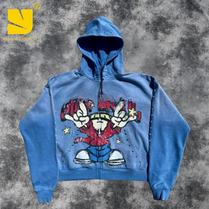 <span class=keywords><strong>Sudadera</strong></span> con capucha de una pieza personalizada de 360 GSM para hombres vendedores largos con impresión digital y diseño de cremallera con lavado ácido <span class=keywords><strong>Sudadera</strong></span> con capucha - Product Image 1