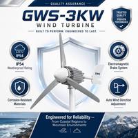 Générateur éolien GWS-3000W 3KW 48V CC, rotor PMSG 4,1m, démarrage à 2m/s pour station de base de tour de télécommunication, télécommande, IP54