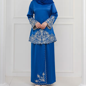 斋月开斋节马来西亚Baju Kurung现代时尚刺绣缎面连衣裙Abaya女装长袍Musulmane迪拜伊斯兰服装2023 - Product Image 5