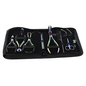 Kit d'outils en acier inoxydable pour extensions capillaires Cross Edge Salon : Pince à boucles, Pince à micro-anneaux, Ciseaux de coupe, Aiguilles, Brosse à démêler - Product Image 1
