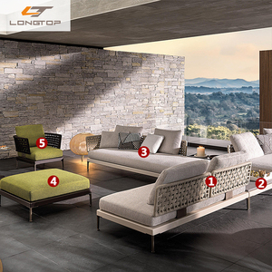 Ensemble <span class=keywords><strong>de</strong></span> canapé d'extérieur en corde tissée à la main pour hôtel Meubles d'extérieur en teck pour <span class=keywords><strong>jardin</strong></span>, terrasse, cour, coussin imperméable en bois massif - Product Image 4